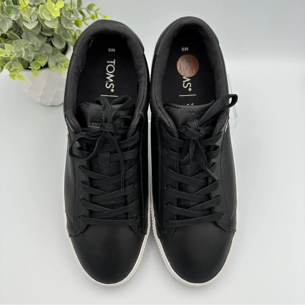 Toms Men's Carlson Black White Leather Shoes Sneakers Size 8